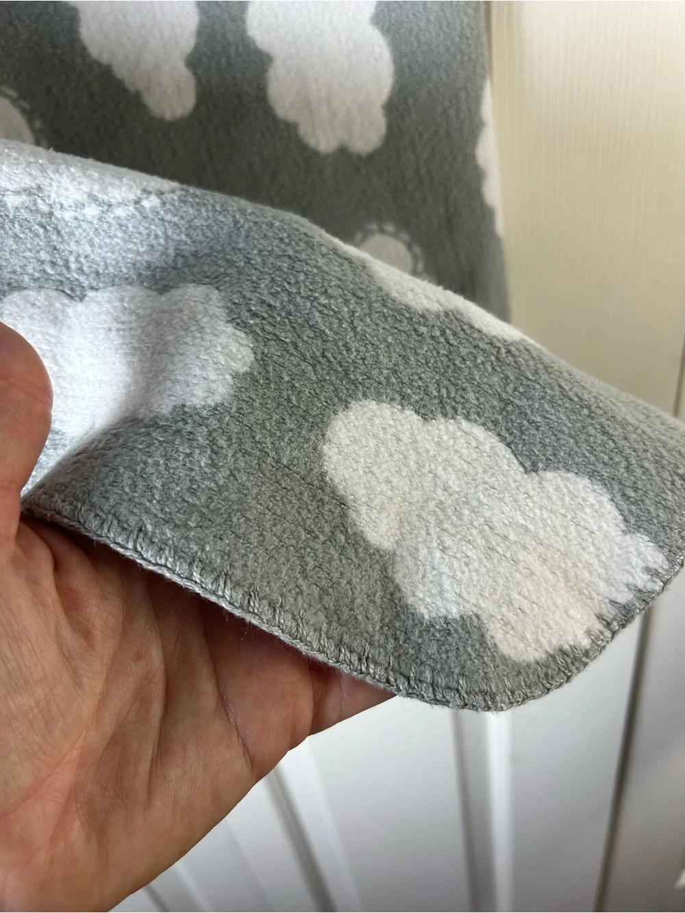 Pottery Barn Kids Gray White Clouds Baby Blanket Acrylic Cotton Blend Lovey